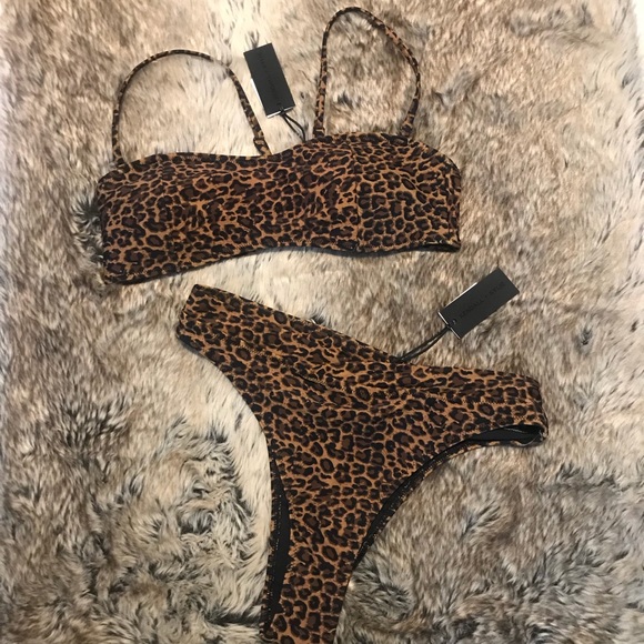 NWT Kendall Kylie Leopard High Waisted Bikini Set - Picture 2 of 7